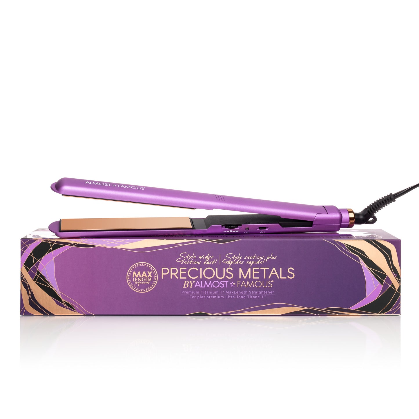 Almost Famous 1" Max Length Flat Iron with Rose Gold Titanium Plates for hairstyle