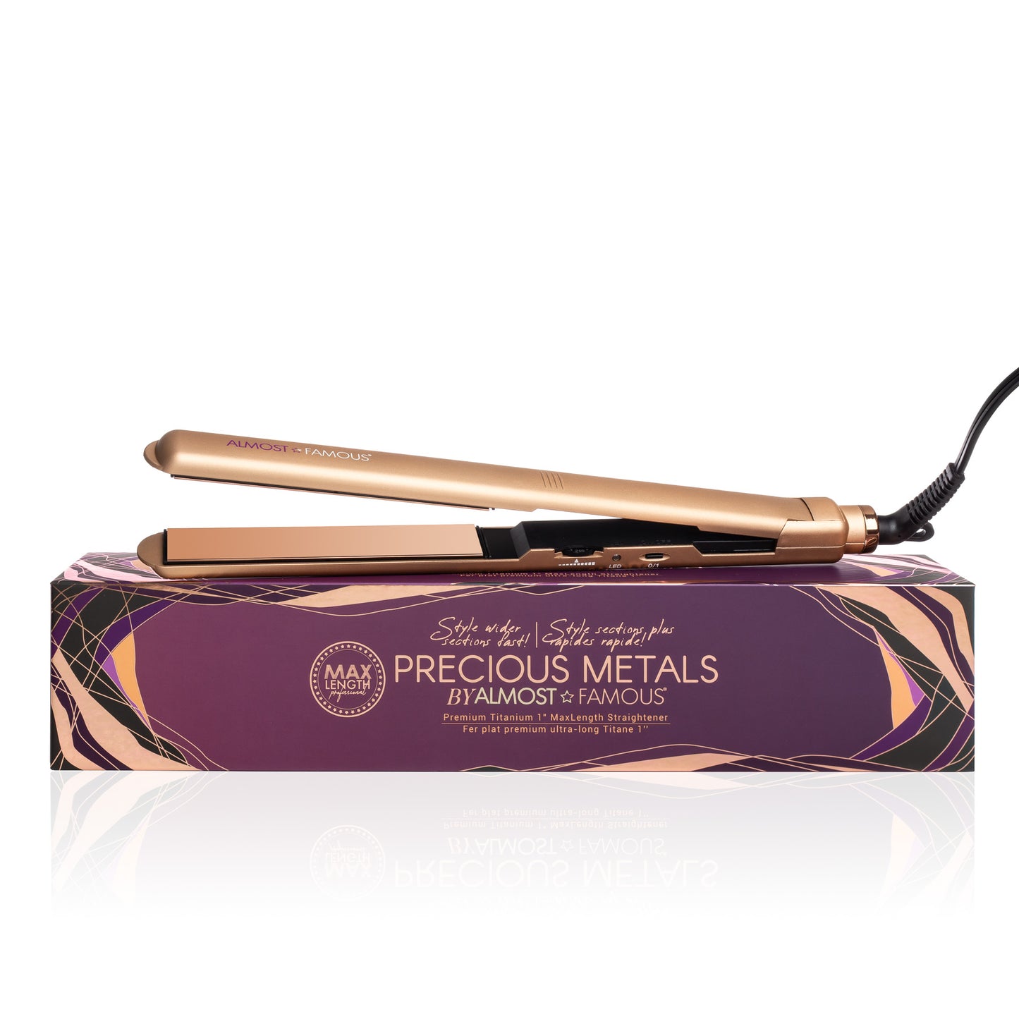 Almost Famous 1" Max Length Flat Iron with Rose Gold Titanium Plates for hairstyle